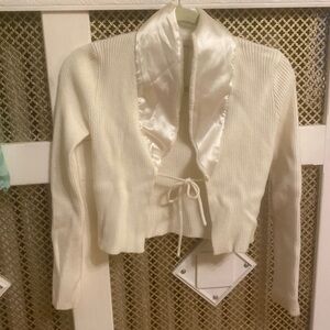 West of Melrose Fur Collar Tie Front Cardigan Size M